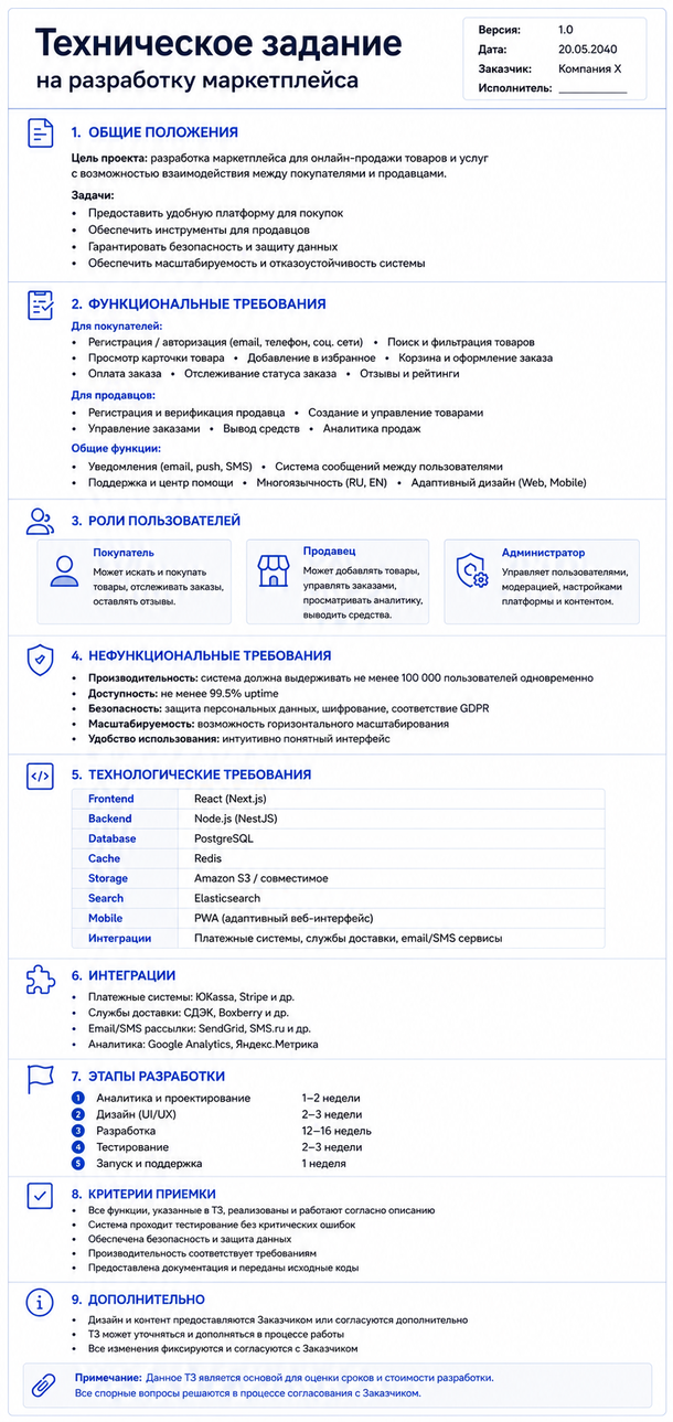 техническое задание на разработку маркетплейса на заказ